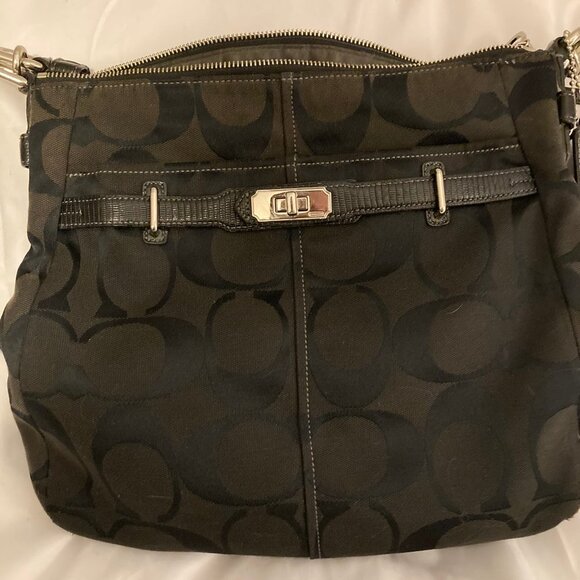 Coach dark brown and black Monogram Hobo Bag - Picture 1 of 8